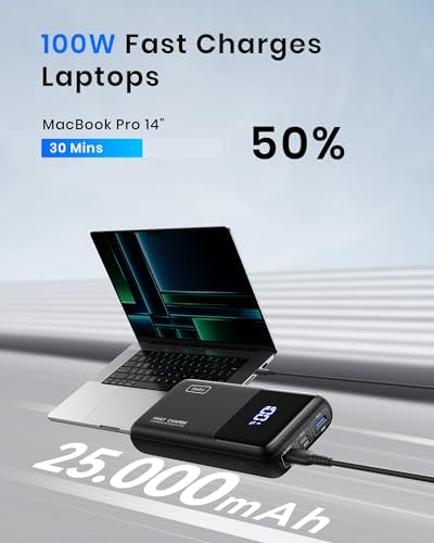 High-Capacity INIU Power Bank 25000 m Ah – 100 W Fast Charging Portable Charger for Laptops and Phones, Ideal Travel Companion for Students and Adventurers, Lightweight and Compact Design for Effortless Mobility, Perfect for Family Trips and Cruising