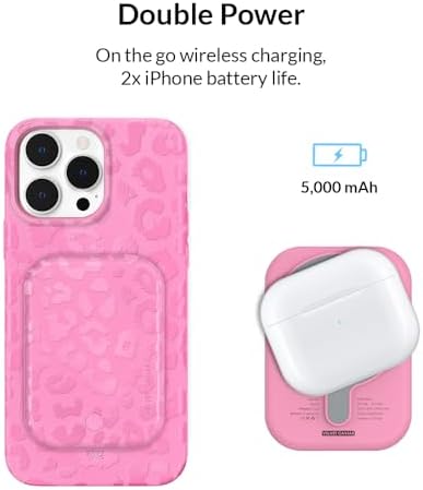 Stylish Hot Pink Leopard VELVET CAVIAR Magnetic Power Bank – Mag Safe Compatible Slim Charger for i Phone 12, 13, 14, 15 – Fast 5000 m Ah Portable Battery Pack with USB-C for Effortless Charging on the Go