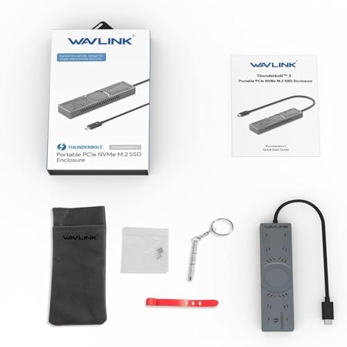 WAVLINK 40 Gbps NVMe M.2 Enclosure for Thunderbolt 4/3 & USB 4 – High-Speed SSD Storage Solution for Mac & Windows, Compatible with M Key/B+M Key 2280 SSDs, Includes Heatsink for Optimal Cooling & 50 cm Cable, Supports Up to 4 TB Capacity for Efficient Data Management