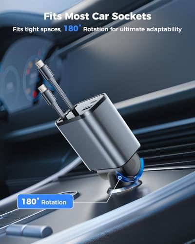2025 SUPERONE 69 W Retractable Car Charger – Fast Charging Dual-Port Accessory for i Phone 16/15/14/13/12 & Samsung Devices, Tangle-Free Design, Ideal Gift for Men & Women, Essential Car Travel Companion