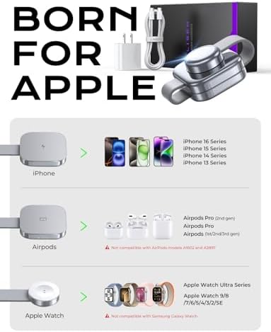LISEN Compact 3-in-1 Travel Charger for i Phone, Apple Watch & Air Pods – Premium Metal Design with Magsafe Technology for Fast Wireless Charging on the Go – Essential Travel Accessory for i Phone 16 Pro Max & 15 User Convenience
