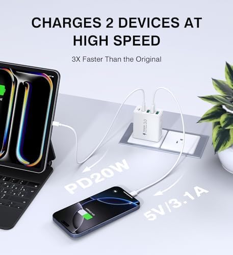 50 W Dual Type C Fast Charging Power Adapter 2-Pack – High-Performance USB-C Charger for i Phone, Samsung, i Pad, and Nintendo Switch – 5-Port Multi-Device Charger for Home and Travel – Compact, Safe, and Reliable Charging Solution