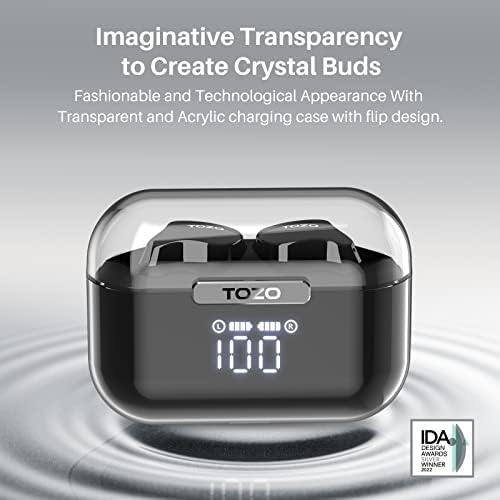 TOZO T18 True Wireless Earbuds with Bluetooth 5.3 – IPX8 Waterproof Noise-Canceling Headphones with Smart LED Case, Customizable Sound via 32 EQ Settings, Extended Battery Life for Sports & Daily Activities, Ultimate Audio Experience
