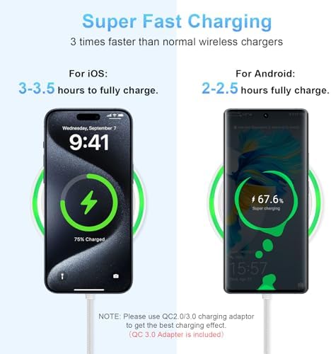 Ultra-Fast Wireless Charging Pad for Samsung Galaxy S24 Ultra, i Phone 15, and Google Pixel 8 – 15 W High-Speed Charger with QC Adapter for Effortless Power-Up and Enhanced Device Compatibility