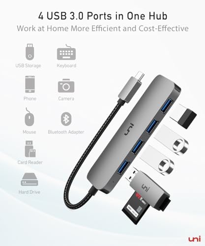Maximize Your Device Potential with the uni Aluminum USB-C Multiport Adapter – 4 High-Speed Ports for Laptops, Mac Book Pro/Air, i Pad Pro & More, Sleek Design for Effortless Port Expansion and Enhanced Productivity
