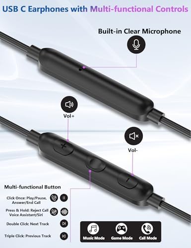 Ultimate USB C Earbuds for i Phone 16 & Android Devices – Advanced Noise-Canceling Wired Headphones with Integrated Mic and In-Line Volume Control – Universal Compatibility for i Pad 10, Samsung Galaxy Z Flip 7, Pixel 9 – Experience Unmatched Sound Precision and All-Day Comfort for Music and Calls