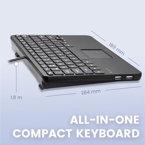 Revolutionize Your Workspace with the Perixx PERIBOARD-525 US Wired Mini USB Keyboard Featuring Touchpad – Compact Design with X Type Scissor Keys, Dual USB Hubs, and Optimal Compatibility for Enhanced Productivity