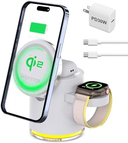 Revolutionary Qi2 Certified 3-in-1 Magnetic Wireless Charging Station for Apple & Samsung Devices – Ultra-Fast 30 W Dock with Seamless Compatibility for i Phone 12-16, i Watches, Air Pods, and Samsung Watches – Compact, Tangle-Free Power Solution in Sleek Black Finish