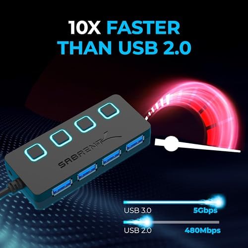 SABRENT 4-Port USB 3.0 Hub with Individual LED Power Switches – Ultimate Connectivity Solution for Home & Office with 5 V/2.5 A Adapter for Maximum Device Compatibility and Speed Enhancement