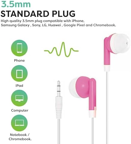 Vibrant 50-Pack Multi-Color Kid’s Wired Earbud Headphones – Hygienic Disposable Design for Classrooms, Libraries & Educational Settings – Comfortable Fit with Universal Compatibility for Tablets & Computers – Bulk Wholesale for Enhanced Student Focus and Audio Enjoyment