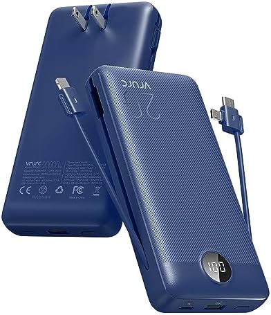 VRURC 20000 m Ah Portable Power Bank: Ultra-Fast USB-C Charger with Built-in Wall Plug, LED Display & Multi-Device Capability for Travel and Daily Use – Unmatched Charging Convenience and Reliability