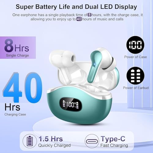 AOTONOK 2025 Wireless Earbuds – Advanced Bluetooth 5.3 Headphones with 40-Hour Playtime, IP7 Waterproof Protection, and ENC Noise Cancelling Technology for Ultimate Audio Experience – Ideal for Music Enthusiasts and Professionals on the Move