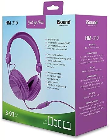 Kid-Safe i Sound DGHP-5540 Headphones in Vibrant Purple – Lightweight, Volume-Controlled Design with Built-In Mic for Enhanced Audio Safety and Compatibility Across Devices