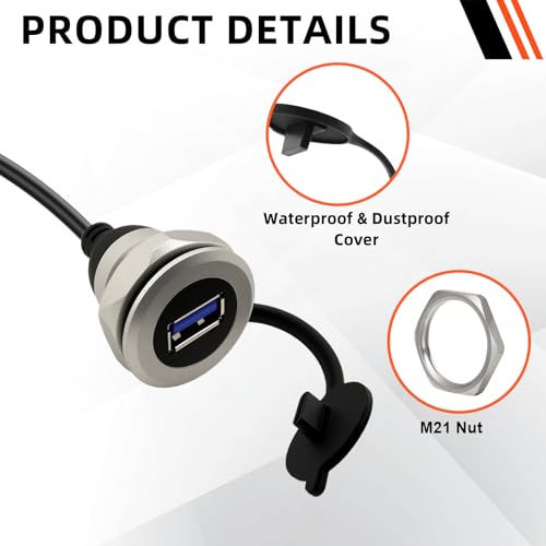 Premium USB 3.0 Threaded Fixed Mount Cable – Waterproof Round Extension Converter A Male to Female, 5 Gbps Data Transfer, 30 cm Length for Secure and Versatile Connections in Outdoor and Industrial Environments