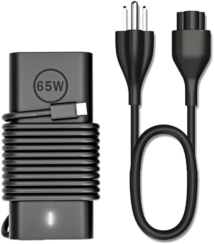 Sleek 65 W USB-C Laptop Charger for Dell Latitude, Inspiron & Chromebook Models – Ultra-Compact Power Adapter with Enhanced Compatibility and Rapid Charging for Seamless Productivity – Ideal Replacement for XPS 13, 2-in-1 Devices, and More – Lightweight Design for On-the-Go Professionals and Students