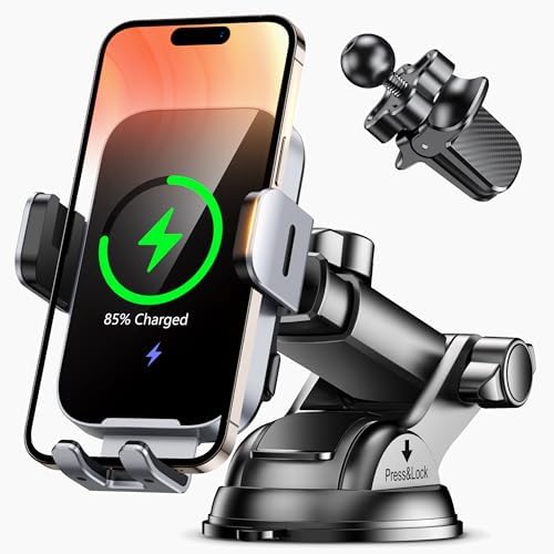 Elevate Your Driving Experience with the OBRFFE Wireless Car Charger Mount – Auto-Clamping Design for Effortless 15 W Fast Charging – Compatible with i Phone 16/15/14/13/12 Pro Max & Samsung Galaxy S25/S24+/S23 Ultra/S22/S21+ – Versatile Dash, Windshield & Vent Installation – Secure Your Device with Style and Convenience