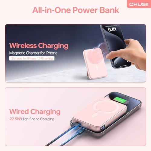 Magnetic Wireless Power Bank for i Phone 15/14/13/12 Pro/Pro Max – 12000 m Ah Fast Charging Portable Charger with Stand & USB-C – Sleek Black Design for Enhanced Convenience and Style