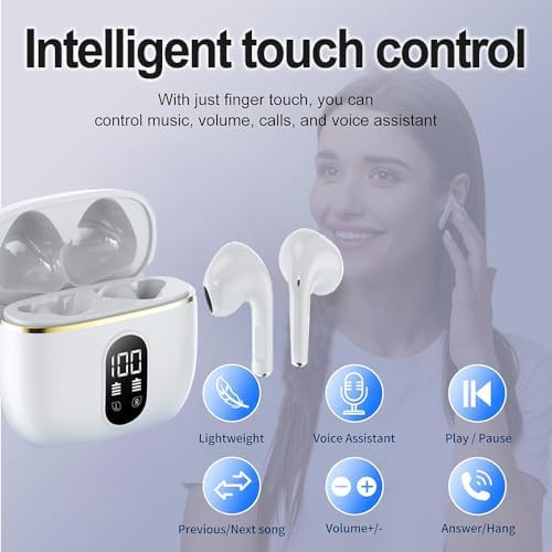 Revolutionary Waterproof Bluetooth Earbuds with HIFI Deep Bass and Smart LED Battery Display | Ultimate Hands-Free Experience for i Phone, PC & i Pad | Perfect for Active Lifestyles and Long Listening Sessions
