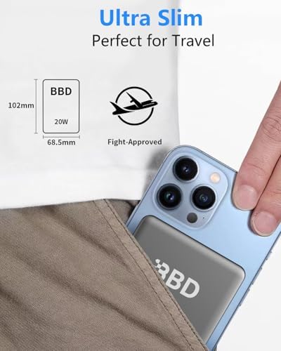 BBD 12000 m Ah Mag Safe Magnetic Power Bank for i Phone – Ultra-Slim Wireless Charger with 20 W Fast Charging, Dual USB-C Ports, Perfect for i Phone 16/15/14/13/12 Series – Portable Battery Pack for On-the-Go Power Solutions