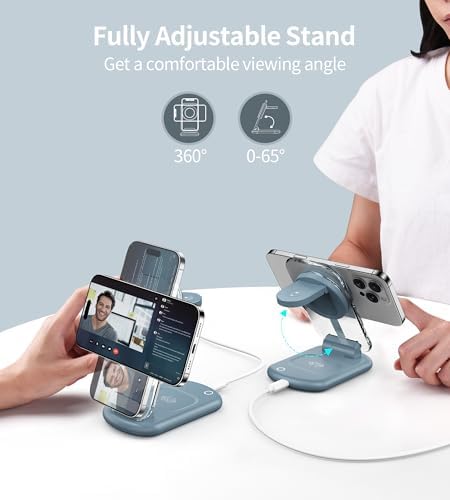 Ultimate 3-in-1 Magnetic Wireless Charging Station for Apple: Fast, Foldable Mag-Safe Charger with Night Light for i Phone 16/15/14/13/12, Apple Watch & Air Pods Pro – Travel-Ready, Enhanced Compatibility, and Rapid Charging Solution