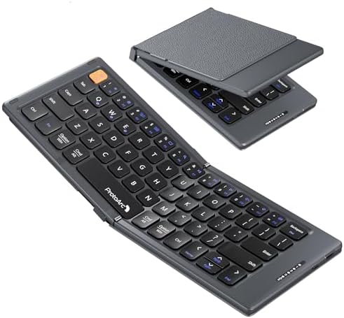 Proto Arc Portable Bluetooth Foldable Keyboard – Compact Wireless Mini Keyboard with PU Leather Cover for i Pad, i Phone, Tablet, and Laptop – Ultimate Travel Companion for Effortless Typing on the Go