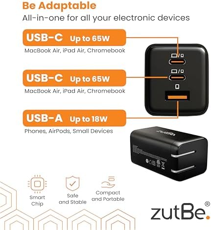 Power Up Anywhere: 65 W Ga N USB-C Fast Wall Charger for i Phone 16/15/14 Pro, Mac Book Air, Galaxy & More – Compact, Foldable Design with PD & PPS Compatibility for Multi-Device Charging – Ideal Travel Companion for Rapid Charging Needs