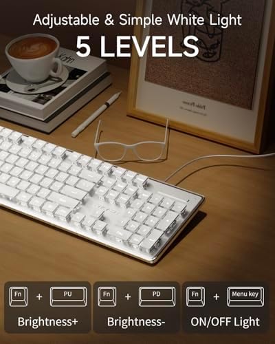 Transform Your Typing Experience with the EWEADN GX710 S White Backlit Wired USB Keyboard – Ergonomic, Quiet, and Crafted for Performance! Ideal for Gamers and Professionals, Featuring Elegant Metal Panel and Pudding Keycaps for Sleek Style. Enjoy Effortless Plug-and-Play Setup and Perfect Compatibility with Windows PCs and Laptops. Illuminate Your Workspace with Brilliant White LED Backlighting for Enhanced Visibility in Low Light. Durable Design Ensures Longevity, While Whisper-Quiet Keystrokes Create a Focused Environment. Upgrade Your Productivity and Comfort Today with this Full-Size, Modern Keyboard – The Ultimate Choice for Efficient Typing, Gaming, and Everyday Use!