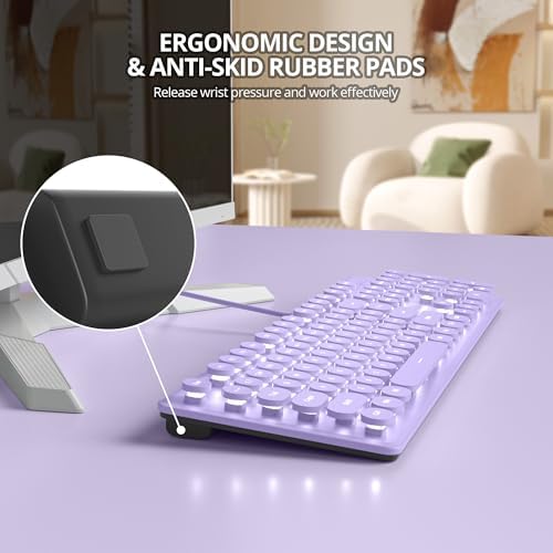 Elevate Your Workspace with the Fogruaden Retro Typewriter Keyboard – Stylish Full-Size USB Design, 104 Round Keys, and White LED Backlighting for Effortless Night Use, Ergonomic & Silent Membrane Keys Perfect for Windows PC and Laptops, Ideal for Writers and Gamers Seeking a Unique Vintage Touch