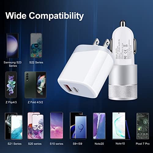 High-Speed Universal USB-C Charger Kit for Samsung Galaxy & i Phone – 20 W Wall Charger, 38 W Car Adapter, 3 FT USB-C to C Cable & USB-A to C Cable – Advanced Charging Solution for Fast Power Delivery and Device Compatibility