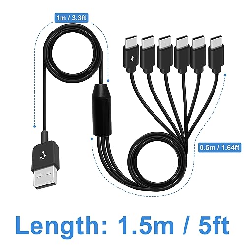 Poyiccot 6-in-1 USB A to USB C Splitter Cable – Multi-Device Charging & Data Sync Cord, 5 ft Length for Enhanced Performance with USB Type-C Phones and Tablets – Fast, Reliable, and Versatile USB 2.0 Accessory for Home, Office, and Travel