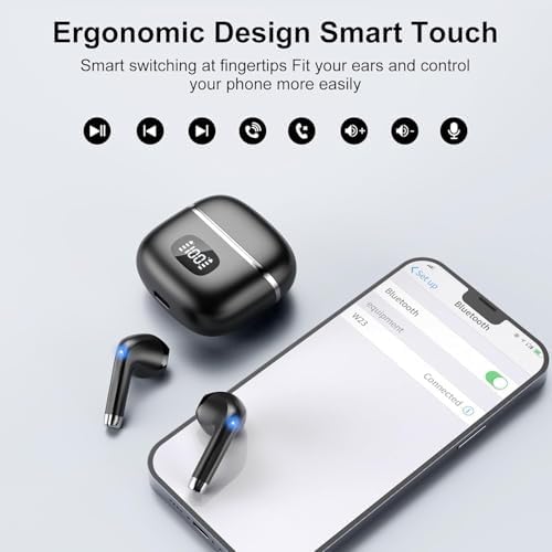 Elevate Your Audio Experience with POMUIC Bluetooth 5.3 Wireless Earbuds – Experience Hi-Fi Stereo Sound with Immersive Deep Bass and Advanced Noise Cancellation – Four ENC Microphones for Crystal-Clear Calls – Dual LED Battery Indicator for Effortless Monitoring – Enjoy Up to 40 Hours of Playtime for Nonstop Enjoyment – Ergonomically Designed for Maximum Comfort During Long Listening Sessions – Effortlessly Connects to Smartphones, Tablets, and Laptops – Transform Your Everyday Listening with Unmatched Clarity and Style!