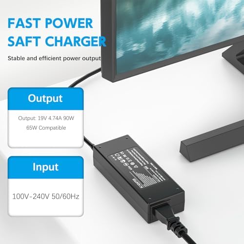 90 W HP All-in-One Desktop Power Cord – Reliable 19 V 4.74 A Charger for 18″ to 27″ Models, Enhanced Safety Features & Lightweight Design for Seamless Performance, Perfect for Students & Professionals, Compatible with HP Pavilion Series