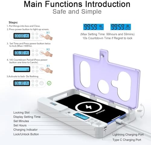 Portable Smart Auto Phone Timer Lock Box for iPhone and Android Phones, Self-Control Timer Locker to Help Kids,Students, Adults Focus Back,Prevent Excessive Games, Mobile Phone Addiction(White) – Enhanced Compatibility and Speed