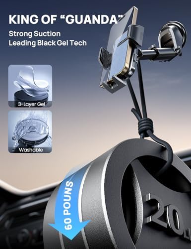 Ultimate Adjustable Windshield Phone Mount for Cars – Military-Grade Suction Cup Holder with Vent Hook, 360° Rotatable Design, Non-Slip Silicone Carbon Fiber for All Smartphone Models – Enhance Your Driving Safety & Hands-Free Convenience