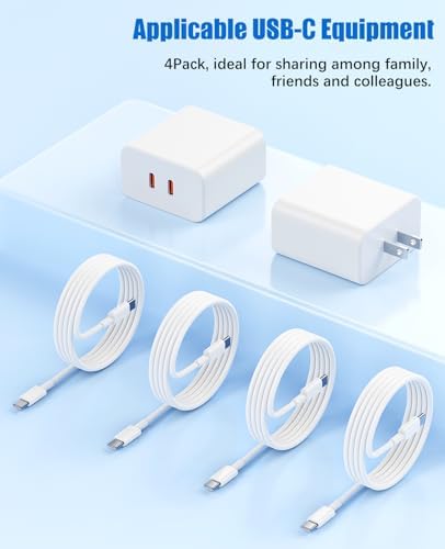 Ultra-Fast 40 W Dual-Port USB-C Charger with 4 Premium 6 FT Cables | Perfect for i Phone 16/15 Pro Max, i Pad Pro & Samsung S24 | Compact, Travel-Ready Design for Effortless Charging | Experience Rapid Power Delivery & Versatile Compatibility for All Devices