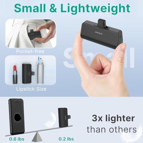 KKD 5000 m Ah Portable Charger for i Phone – MFi Certified Built-in Plug for Fast Charging on the Go, Compact Power Bank for i Phone 14/13/12/11/XR/X/SE/8/7/6/6 s/Pro Max/Plus & i Pad, Sleek Design for Ultimate Portability