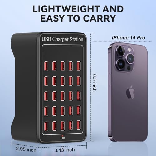 125 W 25-Port USB Charging Hub for Multiple Devices – Fast Charging Station for i Phone, i Pad, Tablets & Apple Watch – Universal Compatibility with Enhanced Safety Features – Ideal Family Charging Dock for Home & Office