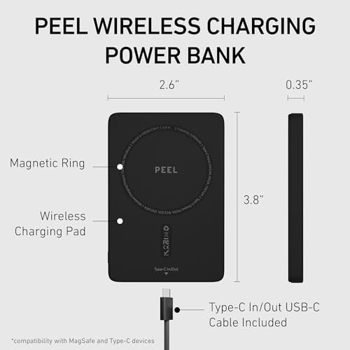Magnetic Ultra Slim Wireless Power Bank – PEEL 5,000 m Ah Charger for i Phone 16/15/14/13/12 – Fast 15 W Wireless & 20 W USB-C Charging, Lightweight & Portable Design for Effortless On-the-Go Power – Secure Magnetic Grip for Mag Safe Devices – Minimalist Accessory for Seamless Charging Experience
