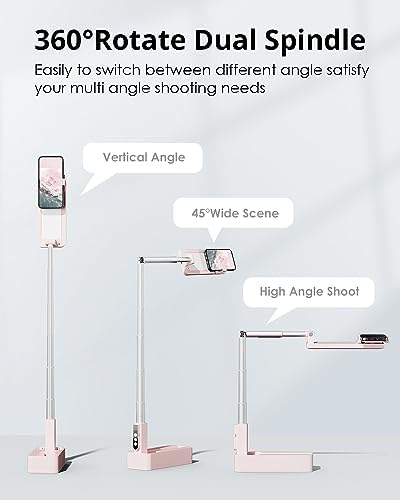 Phone Stand for Recording, Overhead Phone Mount with Light, Selfie Stand,Portable,Extendable,360° Rotate,Adjustable,Wireless Remote,Rechargeable, for 3.5-6.9″ Phones, Live Streaming, White – Enhanced Compatibility and Speed
