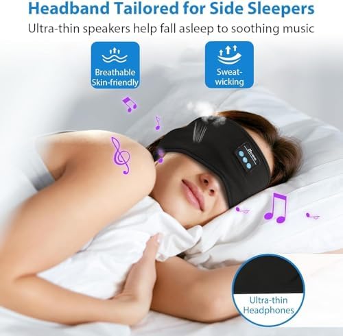 Revolutionary Wireless Adjustable Bluetooth Headband Headphones – Ultra-Comfort Sleeping Earbuds with Lightweight Speakers and Integrated Microphone for Men & Women – Perfect for Yoga, Running, Workouts, Travel, and Mindfulness (Chic Grey & Black) – Exceptional Compatibility & Swift Pairing Experience