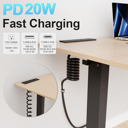 Recessed Drawer Power Strip Kit: Clutter-Free Charging Solution with PD 20 W Fast Charge, Dual USB Ports (Type A & C), and Dual 12 Amp AC Outlets – 7.2 FT Cord for Flexible Setup and Enhanced Workspace Efficiency
