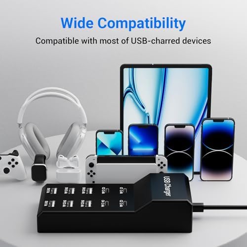 Ultimate 10-Port USB Charging Hub – 50 W Fast Multi-Device Charger Station Compatible with i Phone, Galaxy, i Pad, and More – Smart Power Distribution for Home & Office Use – Sleek, Compact Design for Travel Convenience