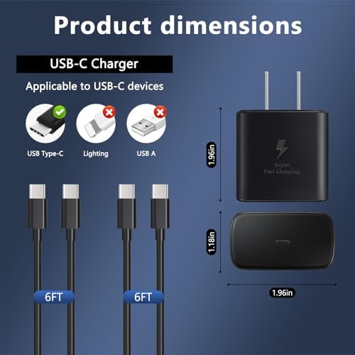 Ultra-Fast 45 W USB-C Charger with 6 FT Cable for Samsung Galaxy S25/S24/S23/S22 Series – High-Power Charging Block for Tablets & Smartphones with Safety Features, Compact Design, and Enhanced Compatibility for Quick Device Recharge