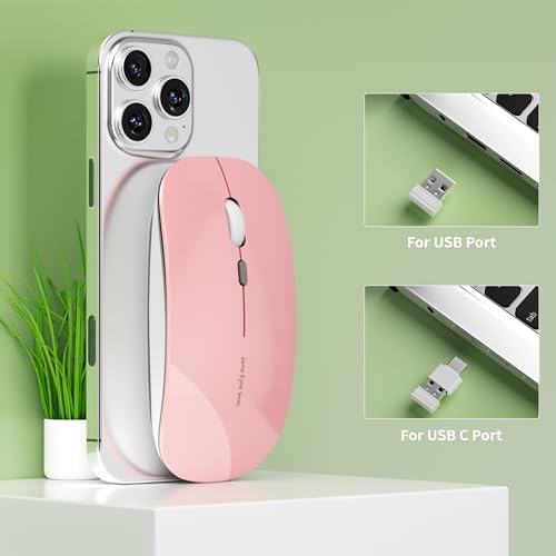 Uciefy Q5 Slim Rose Gold Wireless Mouse – Portable Optical Rechargeable Design with Silent Click, USB Receiver & Type C Adapter for Effortless PC, Laptop & Desktop Compatibility – Elevate Your Workspace with Style & Precision