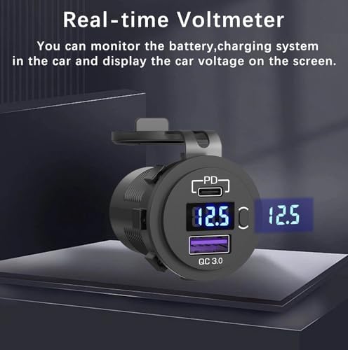 Upgrade Your Vehicle’s Charging Experience with the Waterproof 12 V USB C Car Charger Socket – Featuring PD 3.0 and QC 3.0 Rapid Charge Technology, Multi-Port Functionality, Integrated Power Switch, and Real-Time Voltmeter for Trucks, RVs, and Marine Use – Unmatched Durability and Compatibility for All Your Devices