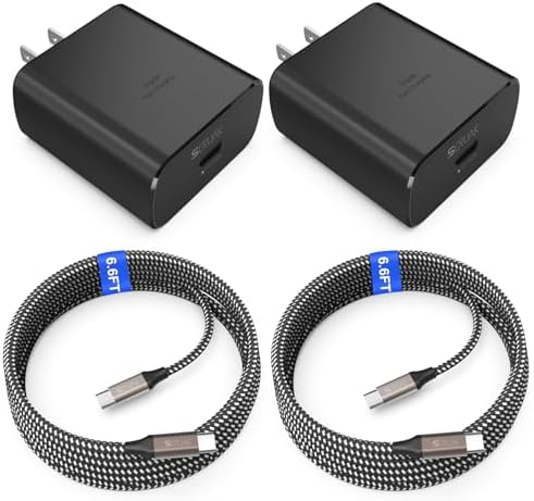 Ultra-Fast 45 W USB-C Dual Charger with 2 x 6.6 FT Type C Cables – Essential Power Solution for Samsung Galaxy S25/S24/S23/S22/S20/Note 10/20 and Tab S9/S8 – Compact, Versatile Design for Rapid Charging Across All USB-C Devices