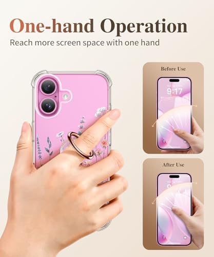 GVIEWIN Stylish Marble Phone Ring Holder with 360° Rotation for Ultimate Grip and Kickstand Functionality – Compatible with i Phone 16 Pro Max, 15 Plus, 14, 13, 12 Series & Galaxy S25/S24 Ultra – Elegant Flowing Sakura Design for Enhanced Safety and Usability