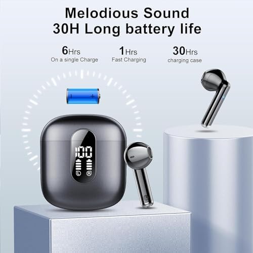 Jesebang Pink Bluetooth 5.3 Wireless Earbuds – Stylish Stereo Earphones with ENC Microphone, 30-Hour Playtime, IP7 Waterproof Rating for Gym & Outdoor Adventures, Dual LED Battery Display – Ultimate Audio Freedom on the Move