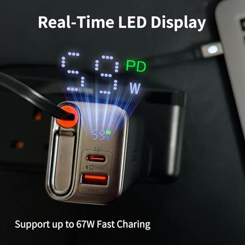 Mcdodo 67 W Ga N USB C Charger Block with Retractable Type-C Cable – Dual Port Fast Charging for i Phone 16/15, Galaxy, i Pad, and Mac Book – Compact, Foldable Design for Ultimate Portability and Enhanced Efficiency