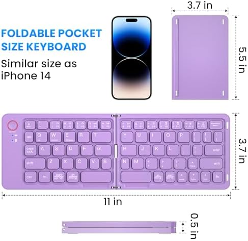 Ultimate Mini Wireless Folding Keyboard for Travel – Sync 3 Devices Effortlessly, Premium Aluminum Design for i Phone, i Pad, Mac, Android & Windows – Compact & Portable Full-Size Typing Solution